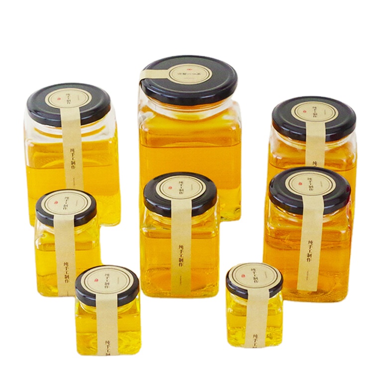 Square 200ml clear honey glass jar glass jar with metal Screw Lid