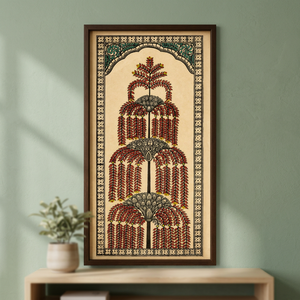 Peinture sur rouleau en bois Pattachitra traditionnelle indienne, forme rectangulaire, décoration suspendue faite à la main pour salon intérieur - Product Image 5