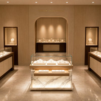 Comptoir de présentation de bijoux personnalisé en bois et marbre avec vitrine en verre éclairée pour magasin de bijoux en gros