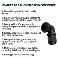 OUORO IP68 ROHS Raccord de câble coudé à 90 degrés série PG-W/M*W (3-25mm) en nylon plastique étanche avec protection incendie