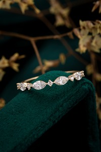 Stylish <b>14K</b> Solid White <b>Gold</b> 0.46ct Marquise Cut Lab Grown Diamond <b>Ring</b> | Marquise Cut Lab Created Diamond Wedding Band <b>Ring</b> - Product Image 2