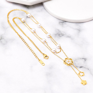 <span class=keywords><strong>Collier</strong></span> <span class=keywords><strong>de</strong></span> <span class=keywords><strong>perles</strong></span> plaqué or 18 carats en forme <span class=keywords><strong>de</strong></span> fleur <span class=keywords><strong>de</strong></span> coquillage avec franges <span class=keywords><strong>de</strong></span> zircon, double <span class=keywords><strong>collier</strong></span> en acier inoxydable pour femme – <span class=keywords><strong>Prix</strong></span> usine - Product Image 4