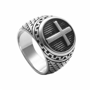 Men's <b>Titanium</b> Steel Cross <b>Ring</b> Retro Silver Punk Style Jewelry Gift - Product Image 1