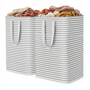 Cotton Round Wheeled Laundry <b>Basket</b> 80L Collapsible Clothes <b>Hamper</b> Reinforced Handles Freestanding Waterproof - Product Image 4