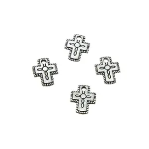 Tiny Cross Charms Antique Tibetan silver Fancy Small Crosses Charm Pendants 12x9mm