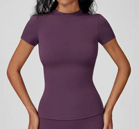Camiseta Deportiva Corta para Mujer, Personalizada, Informal, de Punto, Elástica, Transpirable, de Secado Rápido, con Estampado Atlético, para Verano, Corte Regular