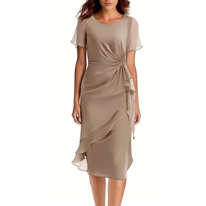 Vestido Midi de Gasa con Volantes para Mujer, Manga Corta, Vestido Formal para Invitadas de Boda y Eventos Nocturnos, Vestidos de Moda - Product Image 5