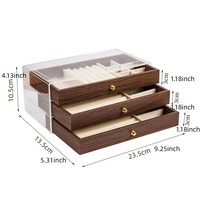 Boîte à bijoux rectangulaire en bois multicouche avec fenêtre transparente pour le rangement de colliers, bracelets et boucles d'oreilles