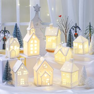 Ceramic LED White <strong>Christmas</strong> <strong>Village</strong> Include White <strong>Christmas</strong> <strong>Village</strong> Houses Decor Xmas Figurine Decoration Tabletop Mantel Shelf - Product Image 2