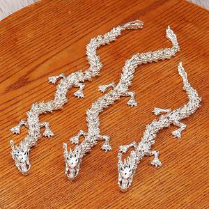 Statue de dragon argenté articulée en 3D OEM, figurine en laiton plaqué pour le Feng Shui et la décoration intérieure moderne - Product Image 1