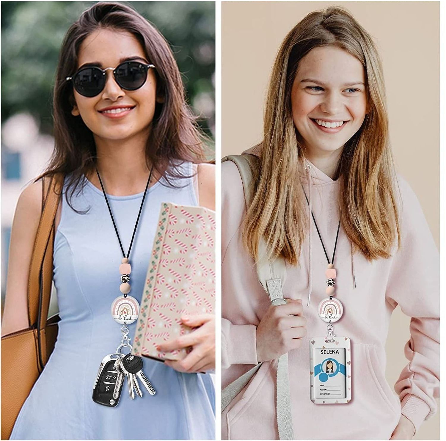 Fashion Silicone Bead Teacher Lanyard Custom Rainbow Necklace Lanyards With Id Card Badge Holder Image 3