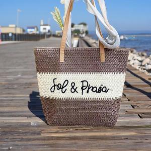 Bolsa de Playa para Viajes al Aire Libre, Bolsa de Paja a Rayas Coloridas de Verano, Bolsa de Mano de Paja de Gran Capacidad para Mujer, Personalizada - Product Image 4