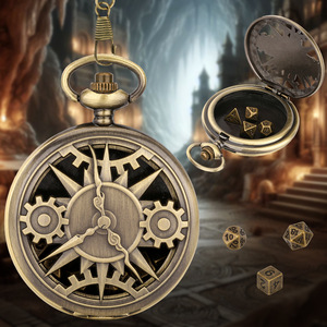 Ensemble de dés D&D DnD en micro-métal bronze gris antique, boîtier de montre de <span class=keywords><strong>poche</strong></span> <span class=keywords><strong>vintage</strong></span> Octopus Cthulhu avec chaîne, cadeau pour homme - Product Image 4