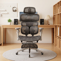Chaise de bureau ergonomique noire et grise, appui-tête 3D réglable, plusieurs supports lombaires, chaise de bureau et de télétravail avec repose-pieds