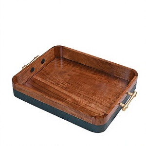 Bandeja de Servir Cuadrada de Madera, Tradicional, Ligera y Multifuncional, con Asas Elegantes para Diwali, Cocina, Mesa de Comedor, Mesa de Café - Product Image 1