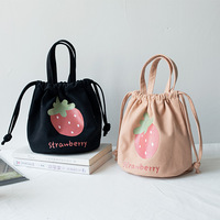 Mini bolso de mano de lona personalizado, versión coreana, bolso de cubo con boca agrupada con cordón, fiambrera, Bolso pequeño de tela