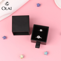 Vente en gros de boîte à double anneaux en papier tiroir coulissant noir doux au toucher carton cadeau bague boîte d'emballage de bijoux