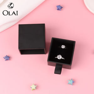 Scatola all'ingrosso di carta doppio anelli cassetto scorrevole nero morbido tocco cartone regalo anello di gioielli confezione scatola - Product Image 5