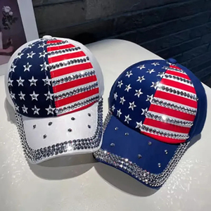 Venta al por mayor de moda deportiva pato gorra rojo azul rayas diamantes de imitación tachonado Casual moda al aire libre sombrilla protector solar ala ancha Jersey - Product Image 3