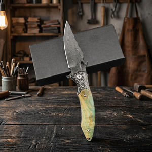 Cuchillo de Acero de Damasco con Hoja Fija y Punta de Clip, Herramienta de Caza de Alta Calidad para Exteriores, Cuchillo de Bolsillo con Mango de Madera, OEM EDC - Product Image 2