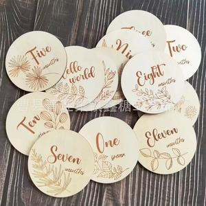 Placa de madera para marcar los hitos del bebé, forma circular, madera maciza, señales mensuales para recién nacidos de 0 a 12 meses, decoración para fotos. - Product Image 3