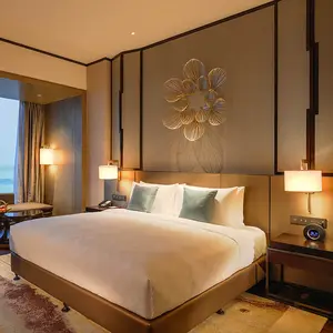 현대 호화스러운 핫 세일 호텔 가구 침대 방 고정되는 4 개 점 목제 호텔 침실 세트