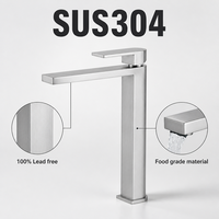 Robinet de lavabo haut en acier inoxydable 304, finition brossée, résistant à la rouille et à la corrosion, sans plomb, mitigeur de salle de bain personnalisé