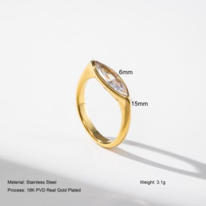 Cincin Wanita YF8390 Model Terbaru Trendi dengan Zirkon Marquise Panjang, Lapis Emas 18K, Anti Air, Bahan Stainless Steel, Desain Ramping - Product Image 2