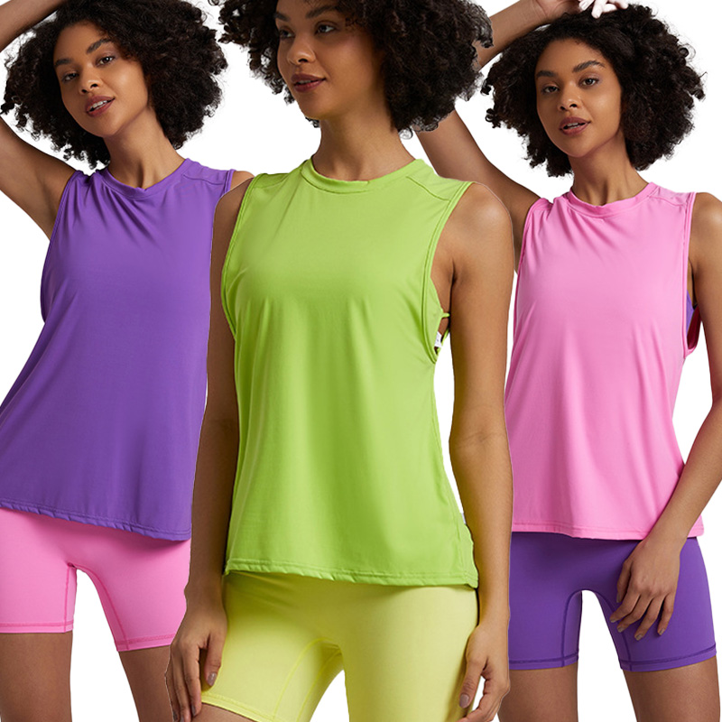 Women's Workout Sleeveless Outdoors T-Shirts Breathable Running Round Neck Sports Shirt on Yoga Wear