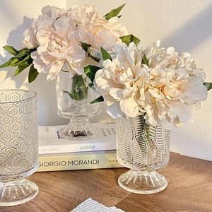 French retrò in stile in rilievo <span class=keywords><strong>vaso</strong></span> di vetro <span class=keywords><strong>con</strong></span> piedi alti <span class=keywords><strong>con</strong></span> fiori simulati, soggiorno desktop decorazioni floreali ornamenti - Product Image 3