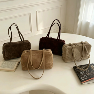 Phong Cách Châu Âu Da Bò Nubuck Túi Xách Nữ Boston Túi Retro Da Thật Chính Hãng Da Nữ Đeo Vai Túi Da Lộn - Product Image 6