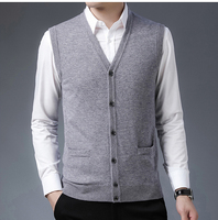 Pull à col en V pour hommes Gilet en tricot sans manches personnalisable pour l'automne hiver Gilet d'affaires en tricot respirant et anti-rétrécissement