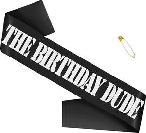 Écharpe d'anniversaire amusante The Birthday Dude <span class=keywords><strong>en</strong></span> feuille d'aluminium noire et argentée pour femmes et hommes, accessoires et fournitures de décoration pour fêtes d'anniversaire - Product Image 1