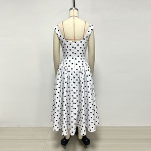 Abiti Estivi da Donna Casual per Feste e Matrimoni, Bianchi e Neri <span class=keywords><strong>a</strong></span> <span class=keywords><strong>Pois</strong></span>, Senza Maniche, Scollo <span class=keywords><strong>a</strong></span> V, Svasati, Lunghi fino al Pavimento, Stile <span class=keywords><strong>A</strong></span>-Line - Product Image 4