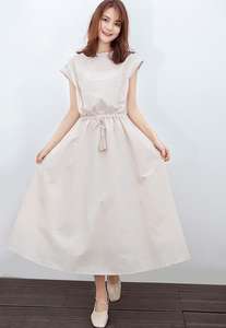 Nuova estate 2022 abiti da nappa con coulisse a manica corta da donna di grandi dimensioni <span class=keywords><strong>abito</strong></span> lungo longuette in cotone tinta unita con scollo a v in cotone tinta unita - Product Image 6