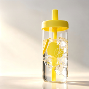 Vaso de Vidrio <span class=keywords><strong>con</strong></span> Pajita <span class=keywords><strong>y</strong></span> Tapa, Gran Capacidad, de Borosilicato, Diseño Contemporáneo, Portátil, para la Vuelta al Cole, para Leche, Limonada, <span class=keywords><strong>Agua</strong></span> - Product Image 1