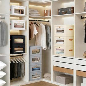 Cubes de rangement pliables en tissu avec fenêtre en PVC et poignées pour l'organisation du placard, bacs de rangement avec couvercles - Product Image 4