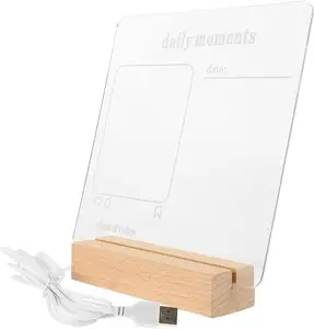 Acrylic Dry Erase Board Clear Desktop Note Memo White Board Led Light Up Letter Message Board Tablet With Wooden Stand