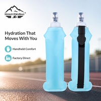 Gourde souple pliable sans BPA en TPU flexible à valve à compression rapide, personnalisable OEM, pour course de marathon, à empreinte zéro