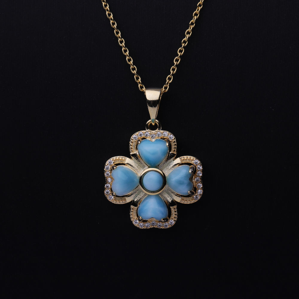 Ciondolo In Larimar Fatto A Mano, Argento Sterling 925, Pietra Preziosa Rotonda - Foto 10