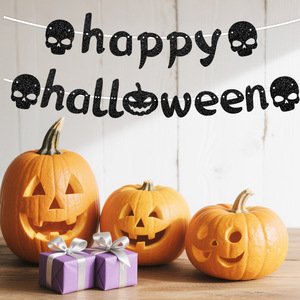Guirlande d'Halloween avec lettrage noir et paillettes dorées, fournitures de fête, décorations réutilisables en papier, utilisation intérieure et extérieure - Product Image 5