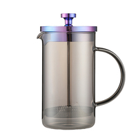 Vente d'usine - Cafetière à piston en verre borosilicate haute résistance plaqué titane avec logo/couleur/boîte personnalisés