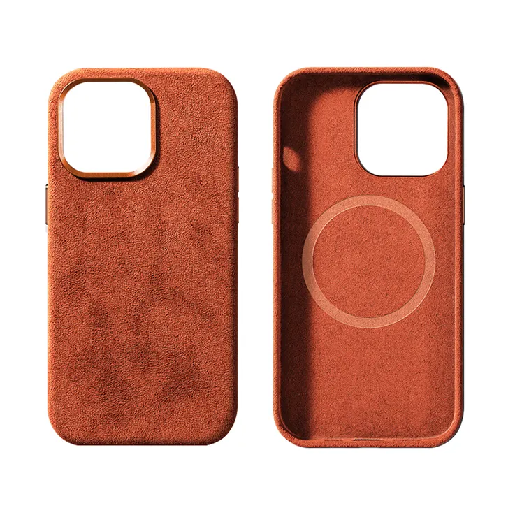 Coques de téléphone prix usine pour iPhone 14 et iPhone 15 avec Alcantara avec porte-carte magnétique