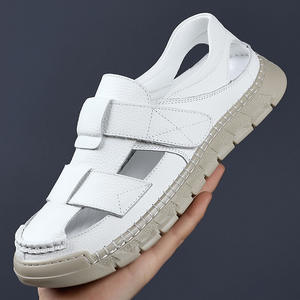 Sandales d'été en cuir véritable pour hommes, à bout ouvert, avec empeigne en maille, légères, soutien de la voûte plantaire, décontractées, à semelle souple et respirantes, faciles à enfiler - Product Image 4