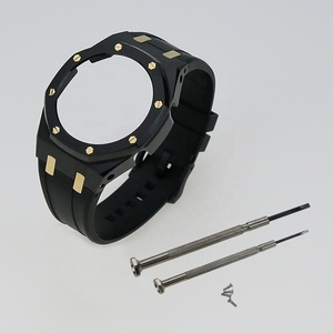 Boîtier en acier inoxydable 316L de kit de mod de couleur noire d'IP GA2100 avec la vis d'or de bracelet de montre de silicone pour le boîtier de montre GA-<span class=keywords><strong>2100</strong></span> - Product Image 1