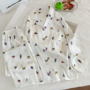 Set Pigiama <span class=keywords><strong>Estivo</strong></span> da Donna Minimalista e Sofisticato con Stampa, Comodo e Casual, Maniche Lunghe e Pantaloni Lunghi - Product Image 2