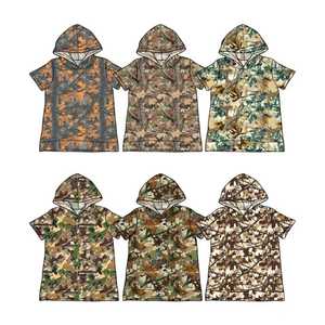 Chemise à capuche à manches longues pour garçons, style décontracté, motif branches de chasse, en coton et élasthanne, pour enfants et frères, vente en gros, collection boutique personnalisée - Product Image 1