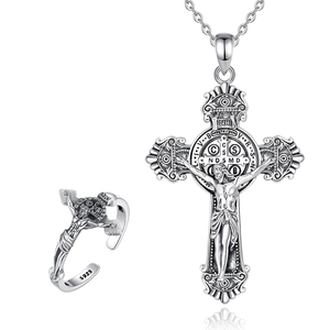 Changda 925 joyería religiosa de plata esterlina protección Unisex símbolo católico San Benito crucifijo Cruz colgante collar - Product Image 1