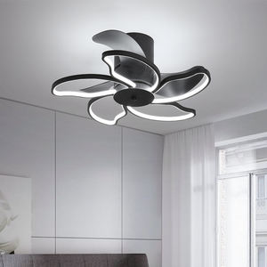 Contemporary <b>Modern</b> DC Metal LED Bedroom <b>Ceiling</b> <b>Fan</b> 6-Speed Silent Smart Remote APP Control Black Flower Design Stepless - Product Image 1