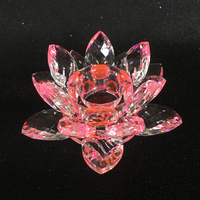 Vente en gros de bougeoirs en cristal de verre en forme de lotus, transparents, bleus, verts, jaunes, roses, violets, rouges, arc-en-ciel, 80 mm